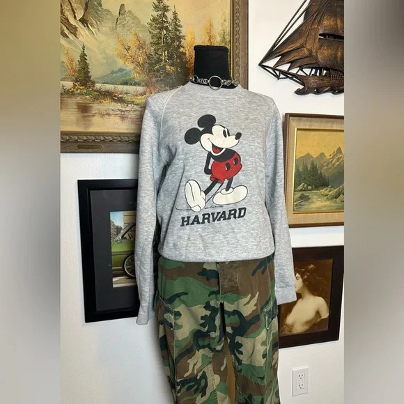 Vintage 80s Mickey Mouse HARVARD Crewneck Sweatshirt Size Small - Picture 3 of 6